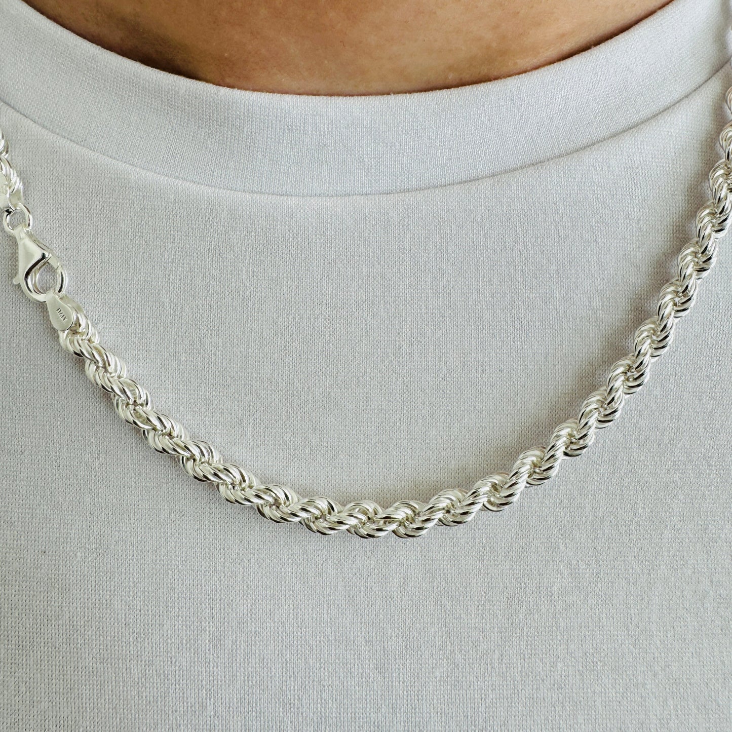 925 Sterling Silver Men 5mm Twisted Rope Chain