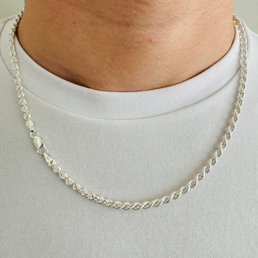 925 Sterling Silver Men 4mm Twisted Rope Chain