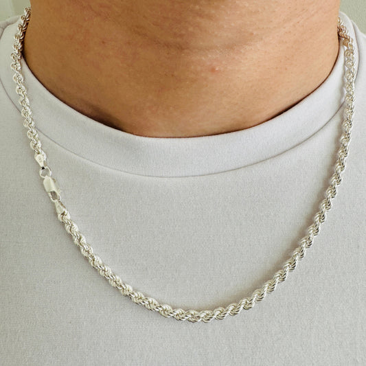 925 Sterling Silver Men 4.5mm Twisted Rope Chain