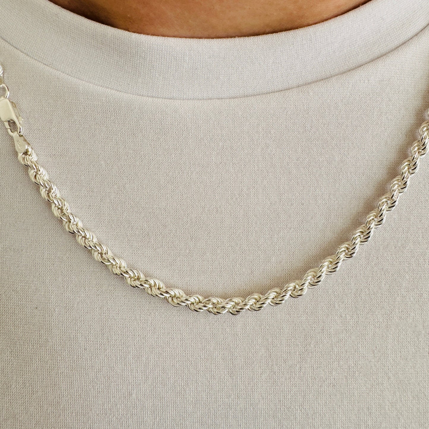 925 Sterling Silver Men 4.5mm Twisted Rope Chain