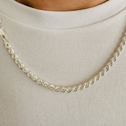 925 Sterling Silver Men 4.5mm Twisted Rope Chain