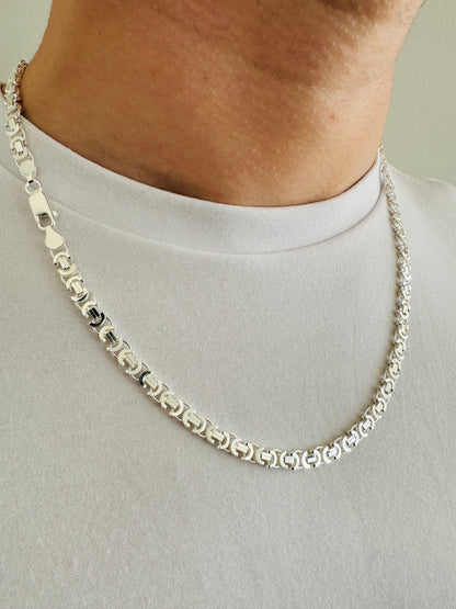 925 Sterling Silver Mens 5mm Flat Byzantine Chain