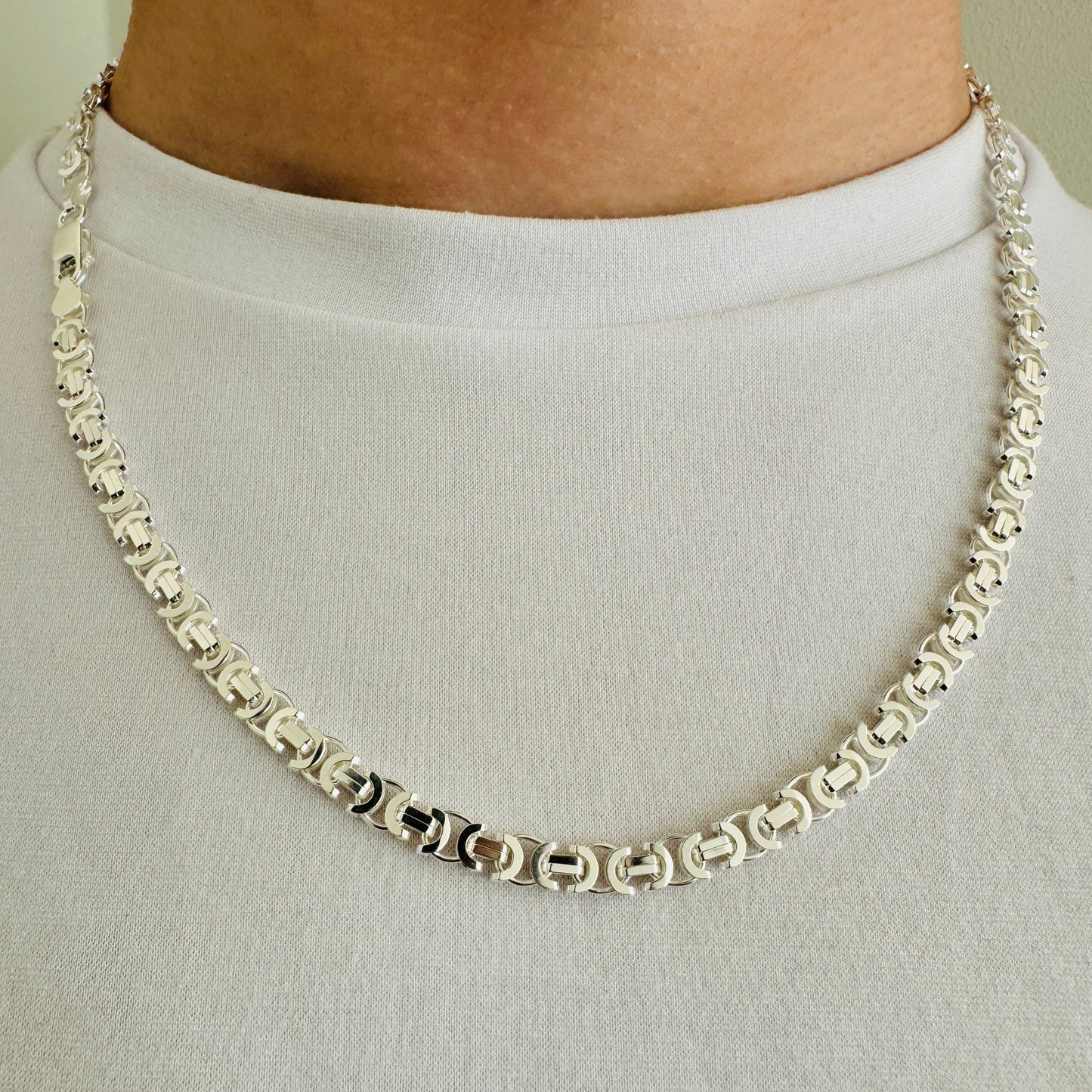 925 Sterling Silver Mens 5mm Flat Byzantine Chain