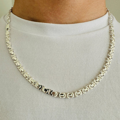 925 Sterling Silver Mens 5mm Flat Byzantine Chain