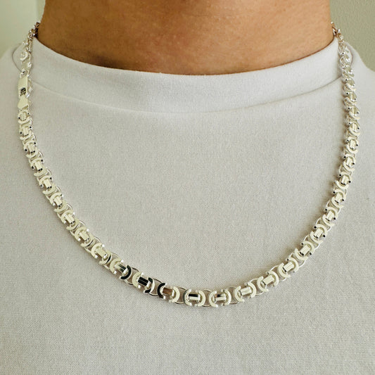 925 Sterling Silver Mens 5mm Flat Byzantine Chain