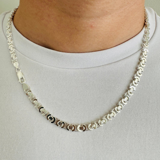 925 Sterling Silver Mens 6mm Flat Byzantine Chain