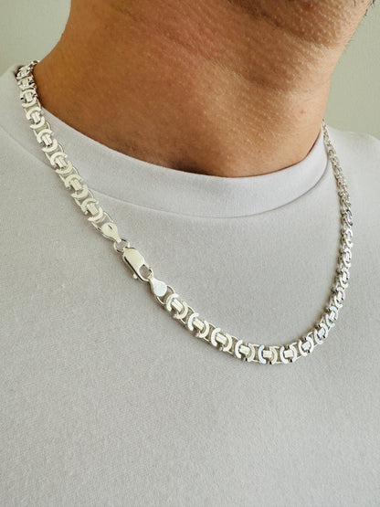 925 Sterling Silver Mens 6mm Flat Byzantine Chain
