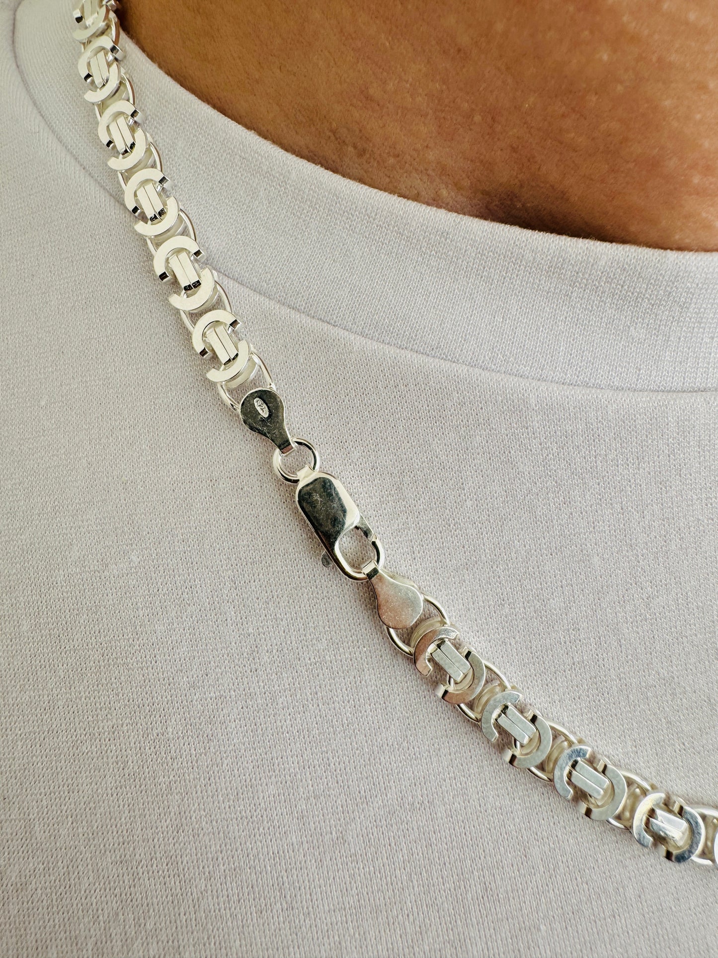925 Sterling Silver Mens 6mm Flat Byzantine Chain