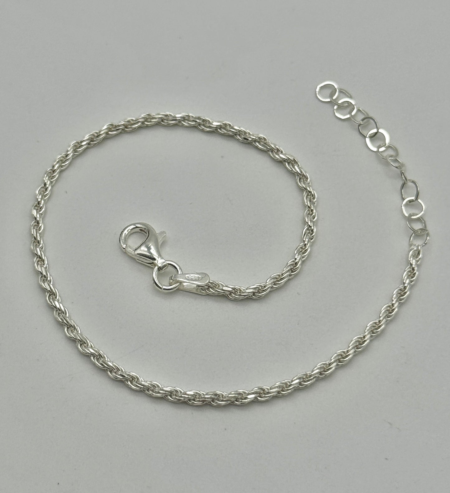 925 Sterling Silver 2mm Rope Bracelet 8 INCH