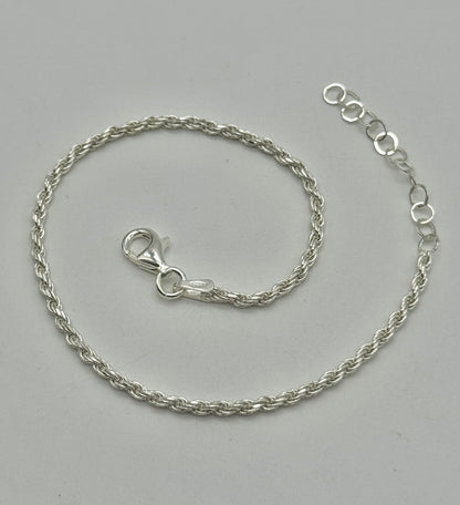 925 Sterling Silver 2mm Rope Bracelet 8 INCH