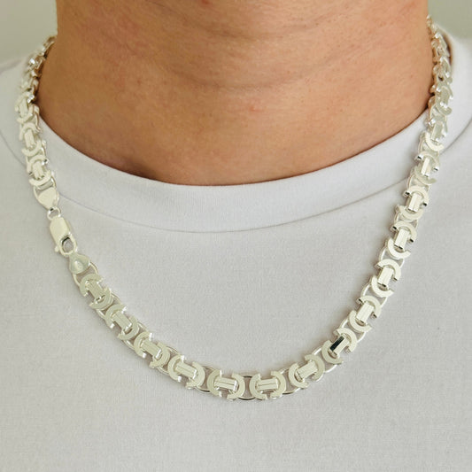 925 Sterling Silver Mens 8mm Flat Byzantine Chain