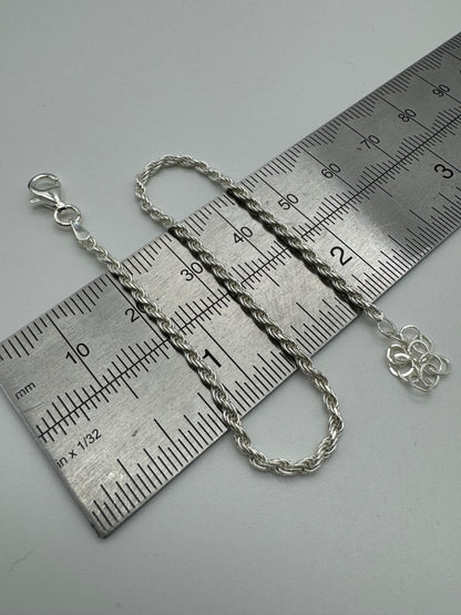 925 Sterling Silver 2mm Rope Bracelet 8 INCH