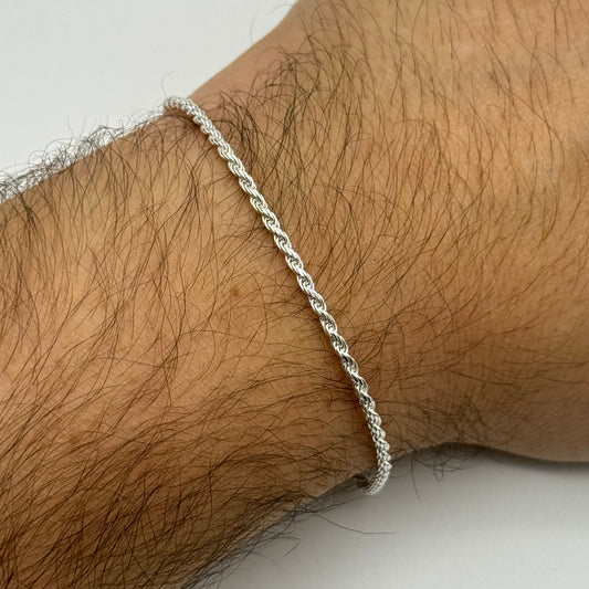 925 Sterling Silver 2mm Rope Bracelet 8 INCH