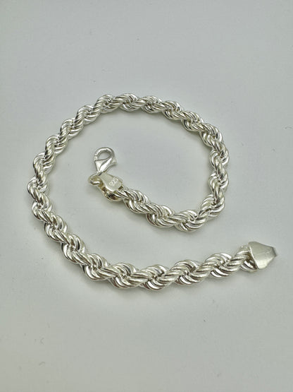925 Sterling Silver 6mm Rope Bracelet 8 Inch