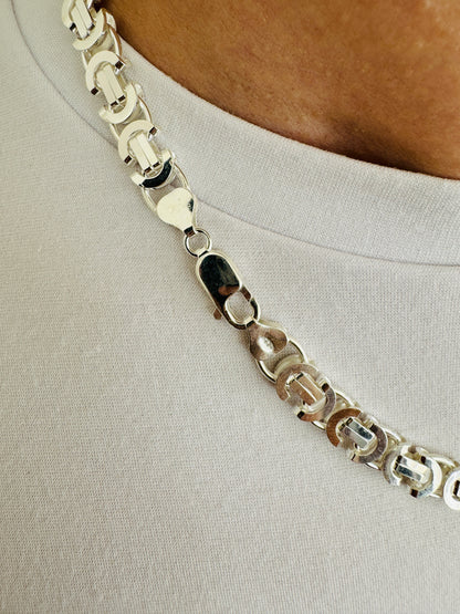 925 Sterling Silver Mens 8mm Flat Byzantine Chain