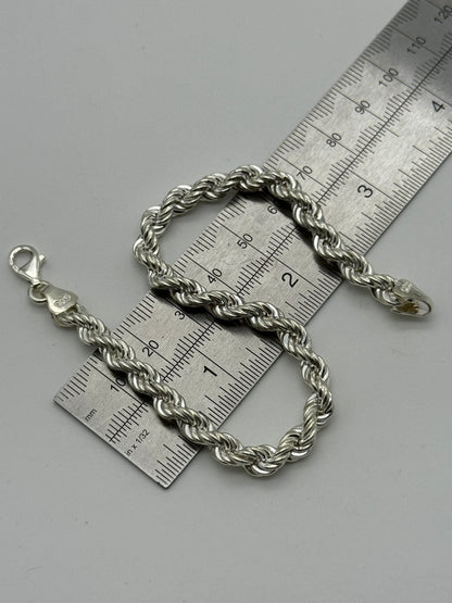 925 Sterling Silver 6mm Rope Bracelet 8 Inch