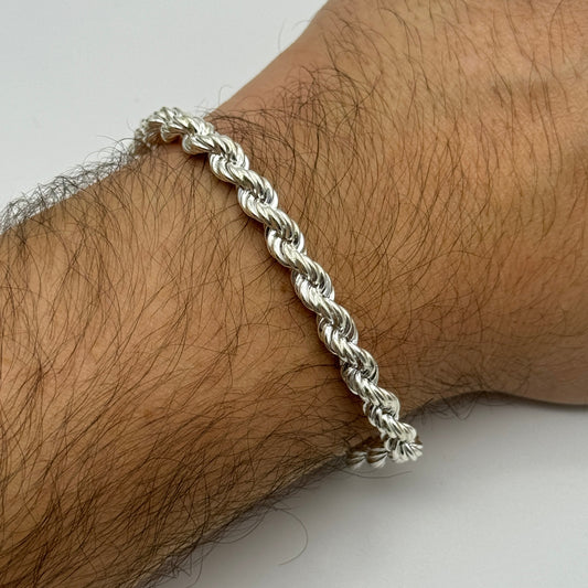 925 Sterling Silver 6mm Rope Bracelet 8 Inch