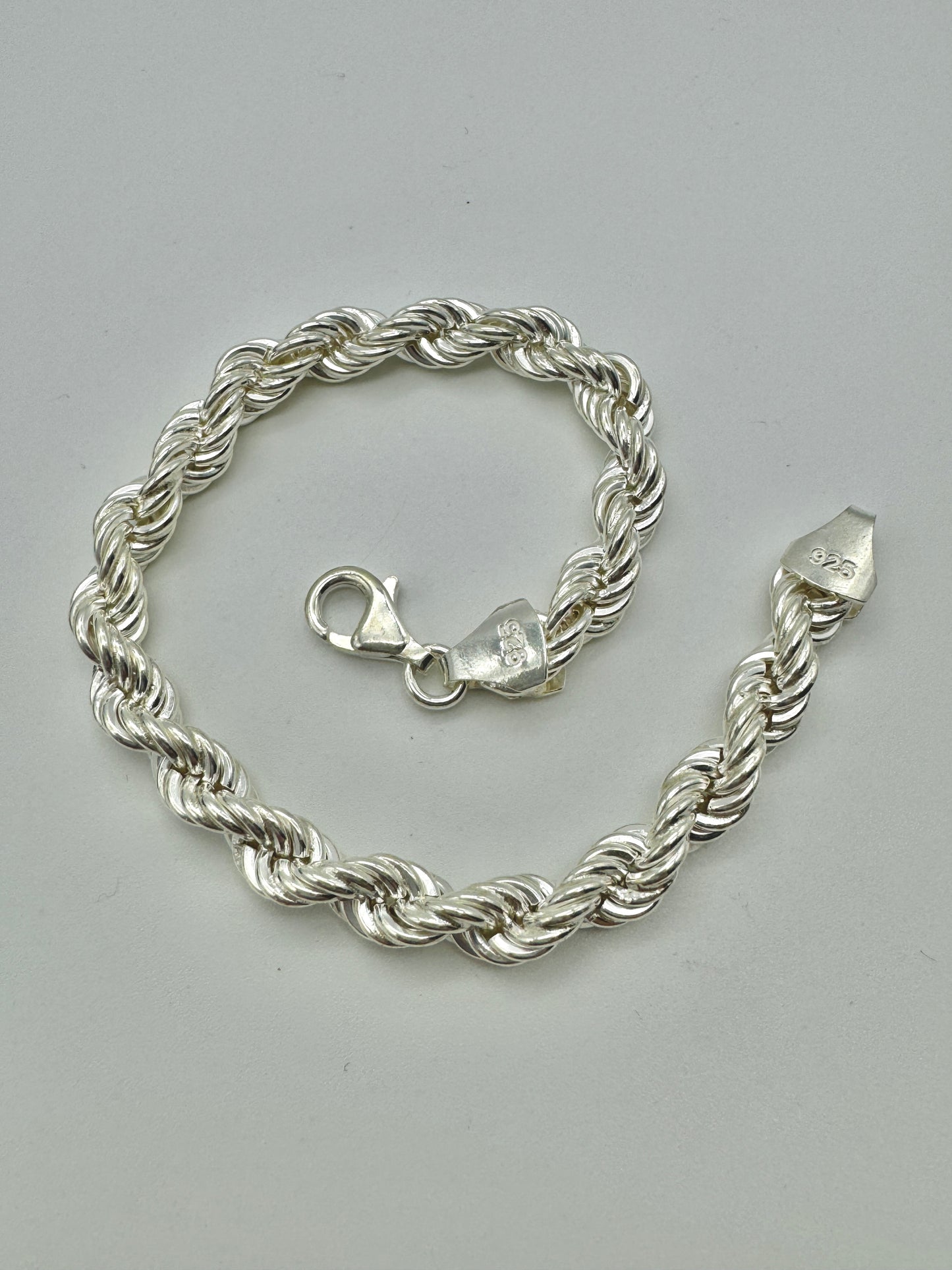 925 Sterling Silver 7mm Rope Bracelet 8 Inch