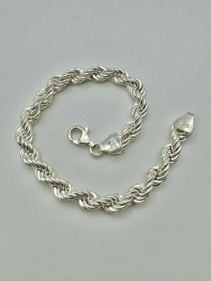925 Sterling Silver 7mm Rope Bracelet 8 Inch