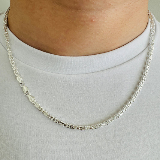925 Sterling Silver Men 3mm Square Byzantine Chain