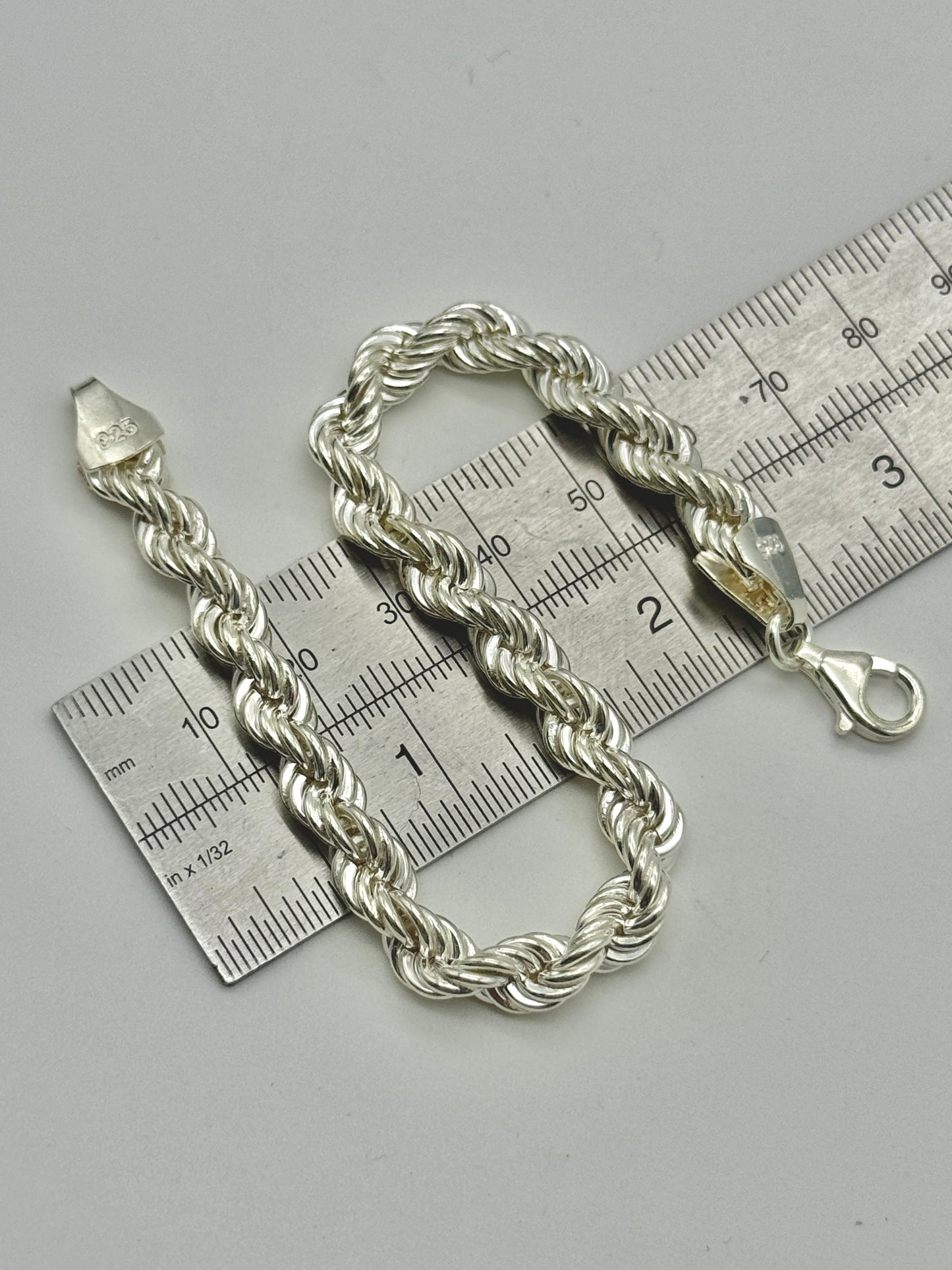 925 Sterling Silver 7mm Rope Bracelet 8 Inch