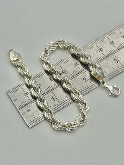 925 Sterling Silver 7mm Rope Bracelet 8 Inch