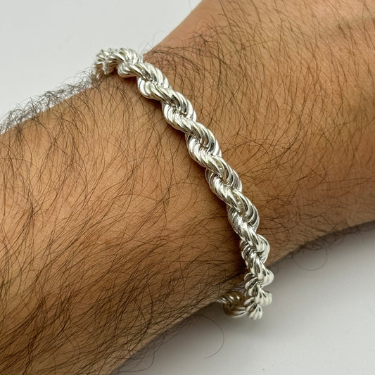 925 Sterling Silver 7mm Rope Bracelet 8 Inch