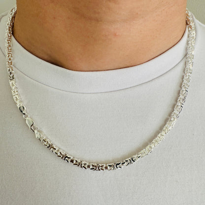 925 Sterling Silver Mens 4mm Square Byzantine Chain