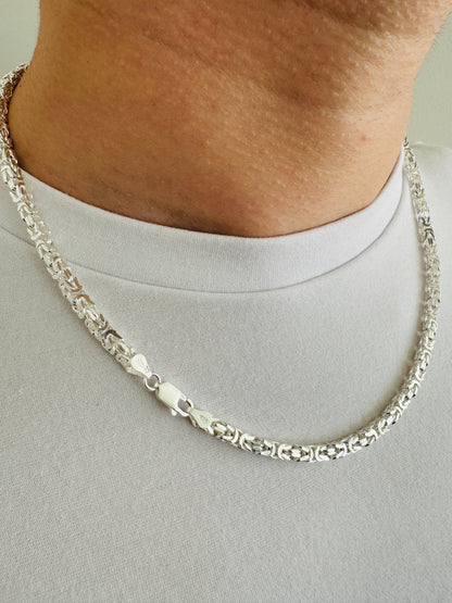 925 Sterling Silver Mens 4mm Square Byzantine Chain