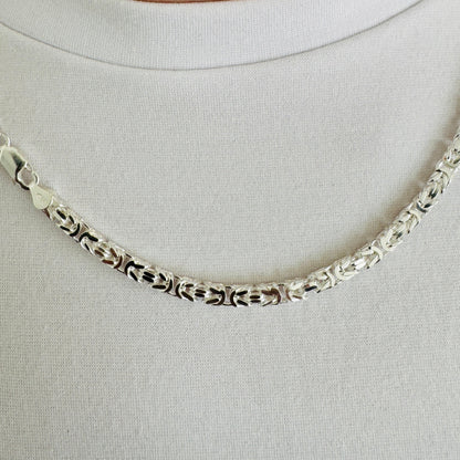 925 Sterling Silver Mens 4mm Square Byzantine Chain