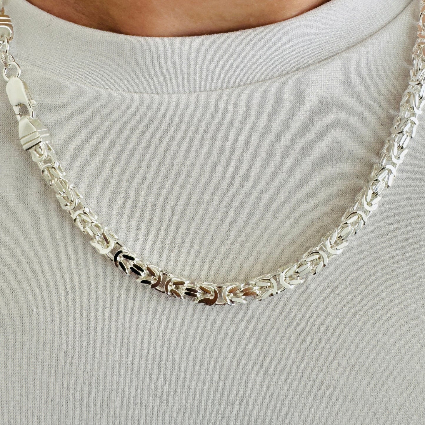 925 Sterling Silver Men 5mm Square Byzantine Chain