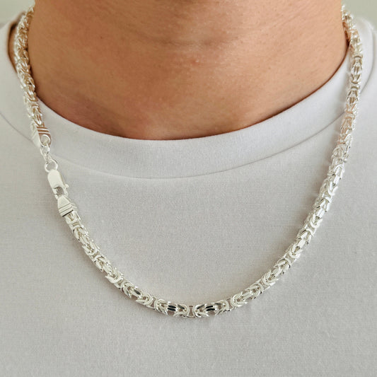 925 Sterling Silver Men 5mm Square Byzantine Chain