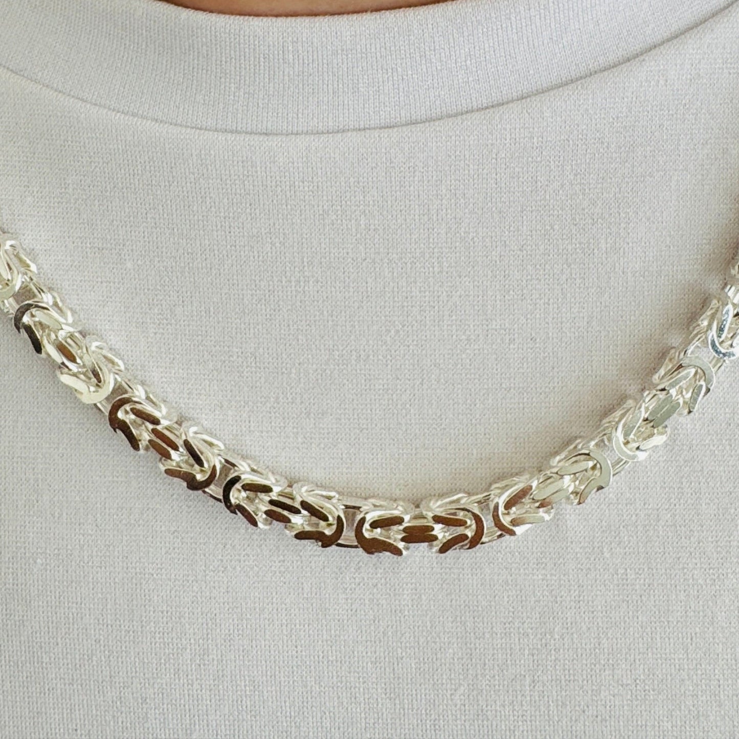 925 Sterling Silver 7mm Mens Square Byzantine Chain
