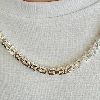 925 Sterling Silver 7mm Mens Square Byzantine Chain