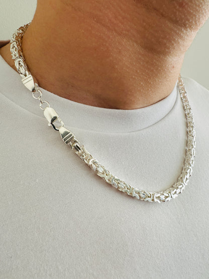 925 Sterling Silver 6mm Square Byzantine Chain