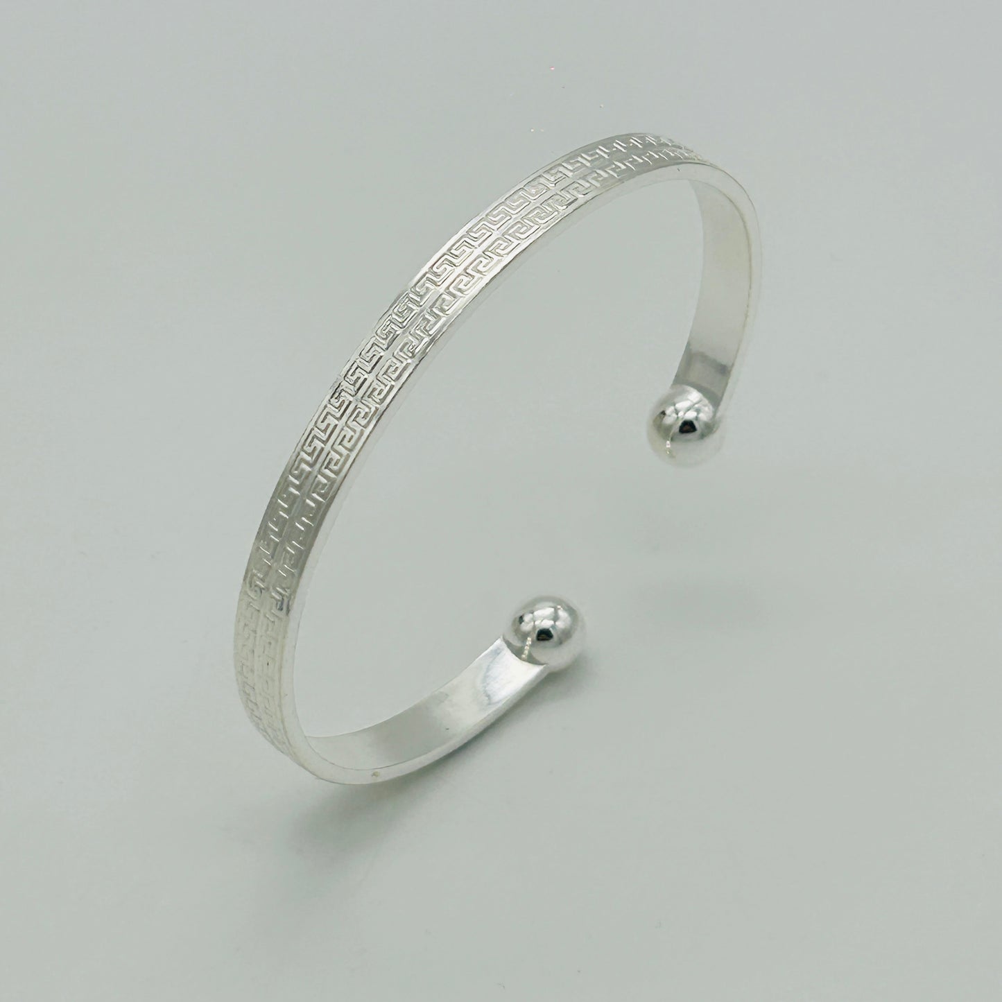 925 Sterling Silver 5mm Greek Key Design Unisex Bangle