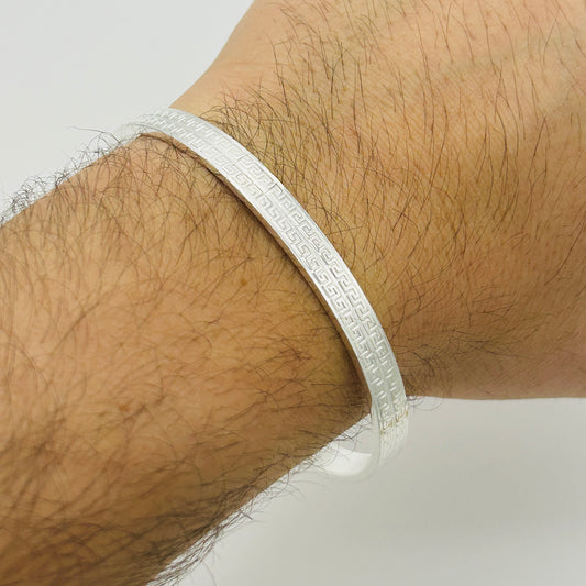 925 Sterling Silver 5mm Greek Key Design Unisex Bangle
