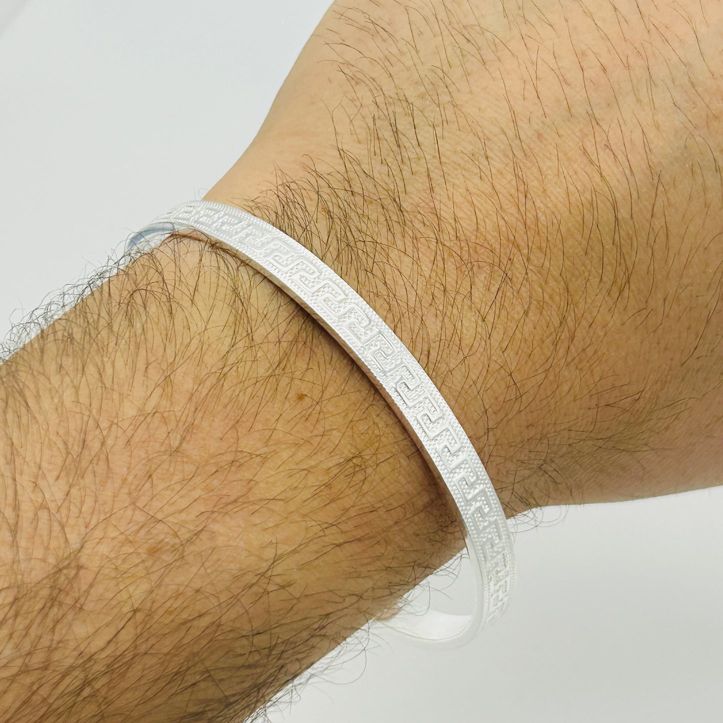 925 Sterling Silver 5mm Greek Key Unisex Torque Bangle