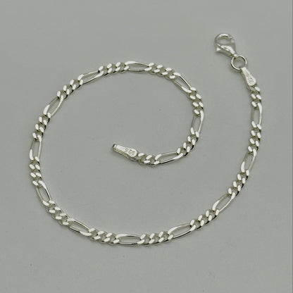 925 Sterling Silver 3mm Figaro Bracelet 8 INCH