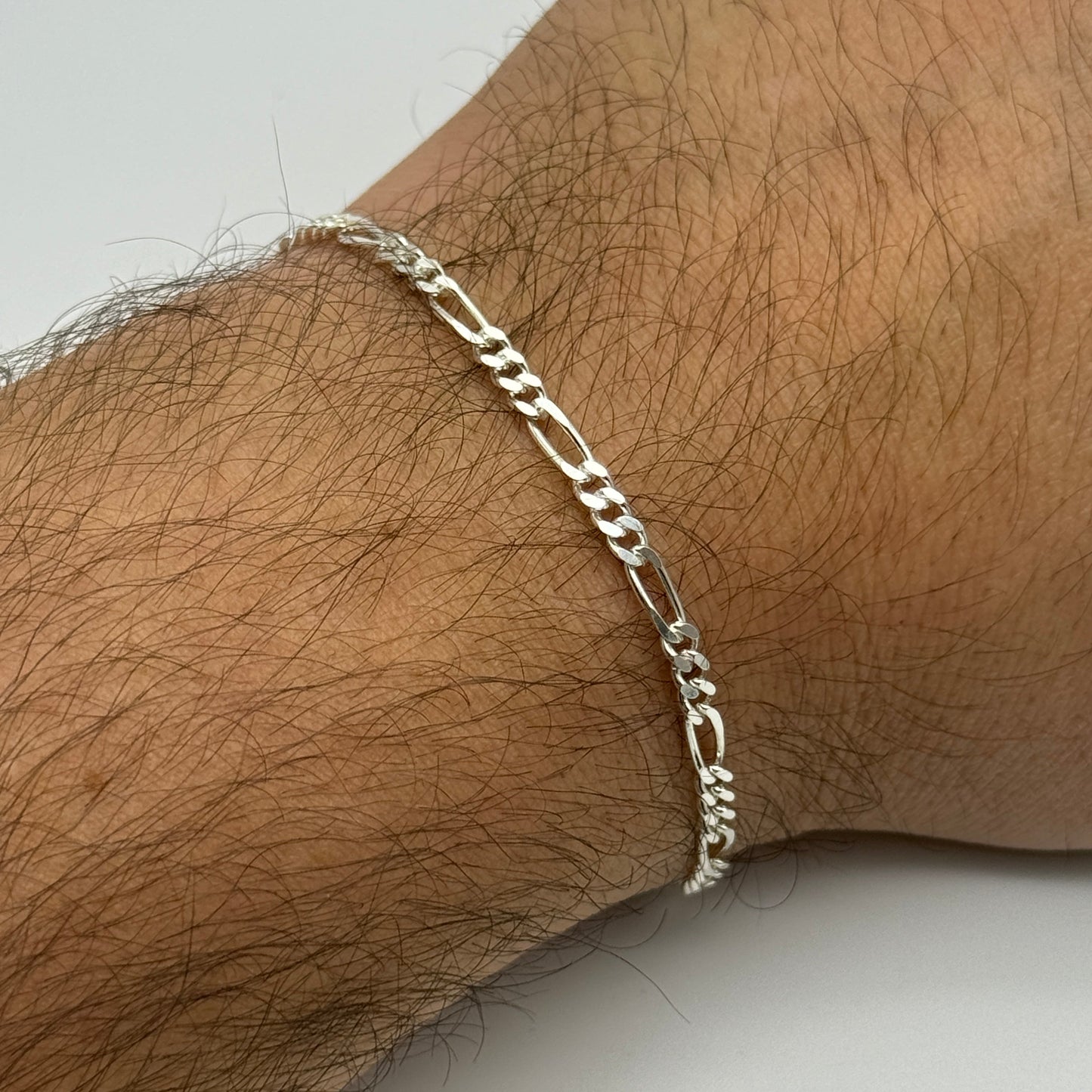925 Sterling Silver 3mm Figaro Bracelet 8 INCH