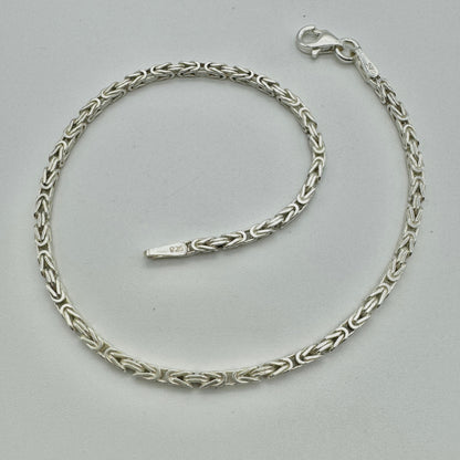 925 Sterling Silver 2mm Square Byzantine Bracelet 8 INCH