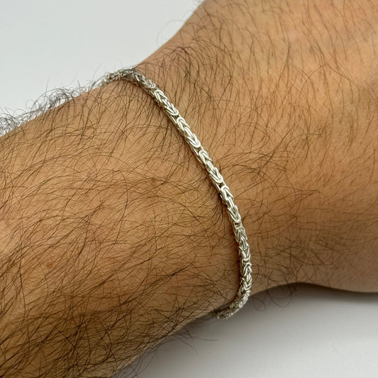 925 Sterling Silver 2mm Square Byzantine Bracelet 8 INCH