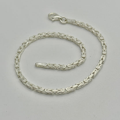 925 Sterling Silver 2.5mm Square Byzantine Bracelet 8 INCH