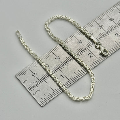 925 Sterling Silver 2.5mm Square Byzantine Bracelet 8 INCH