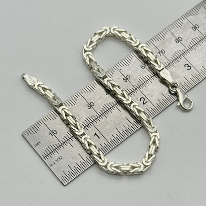 925 Sterling Silver 3.5mm Square Byzantine Bracelet 8 INCH