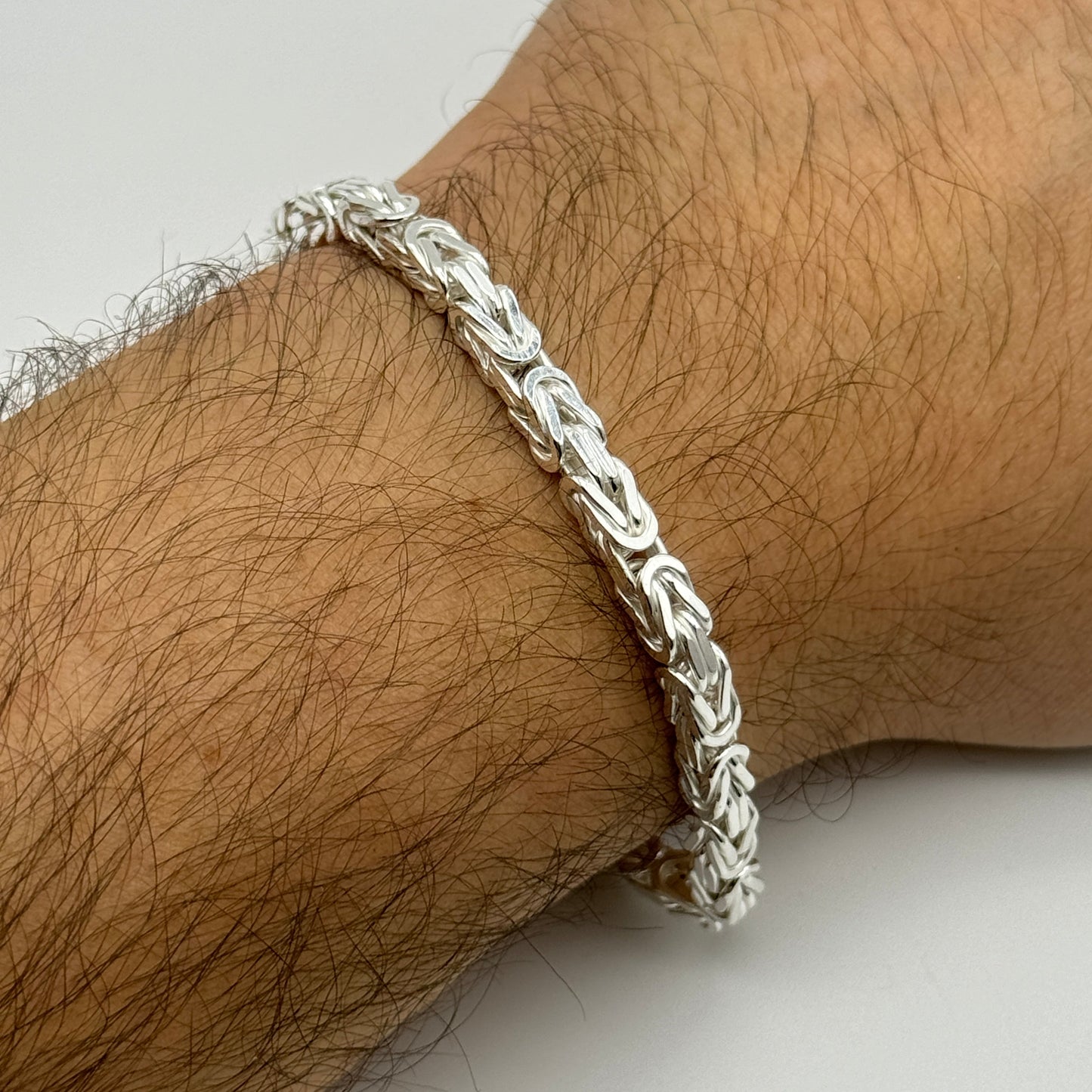 925 Sterling Silver 4mm Square Byzantine Bracelet 8 INCH