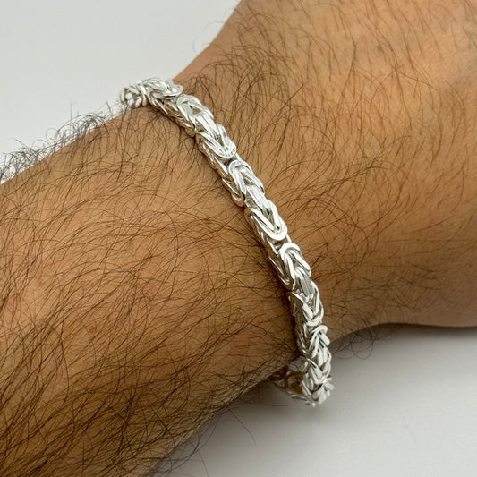925 Sterling Silver 4mm Square Byzantine Bracelet 8 INCH