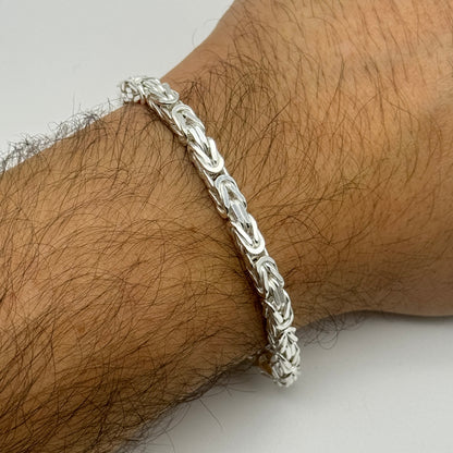 925 Sterling Silver 4.5mm Square Byzantine Bracelet 8 INCH