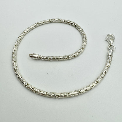 925 Sterling Silver 2mm Round Byzantine Bracelet 8 INCH