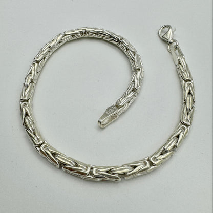925 Sterling Silver 4mm Round Byzantine Bracelet 8.5 INCH